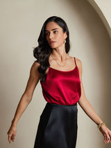 [Wine] SilkSilky-AU 19Momme Stretch Silk Charmeuse Spaghetti Strap Scoop Neck Camisole 001