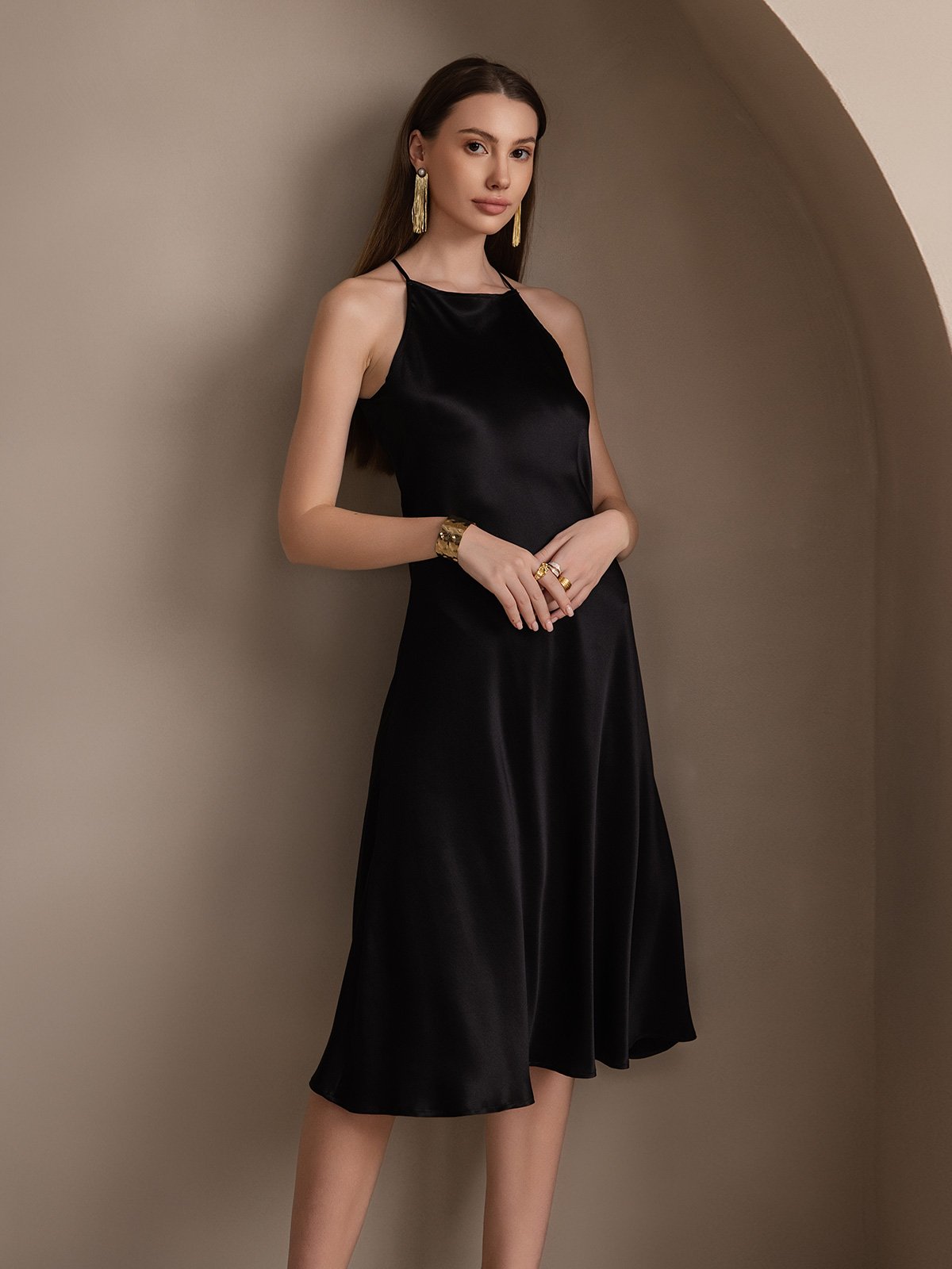 SilkSilky AU 19Momme Silk Sleeveless Dress Black 005