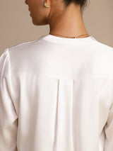[White] SilkSilky-AU Long Sleeve Wrap Women's Blouse 005