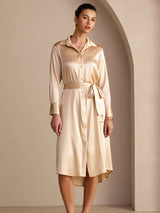 [Champagne] SilkSilky-AU Long Sleeve Lapel Collar Dress 006