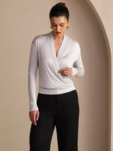 [Gray] SilkSilky-AU Long Sleeve Wrap Women's Blouse 004