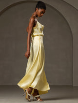 [Yellow] SilkSilky-AU 19Momme Stretch Silk Charmeuse Spaghetti Strap Cowl Neck Camisole 006