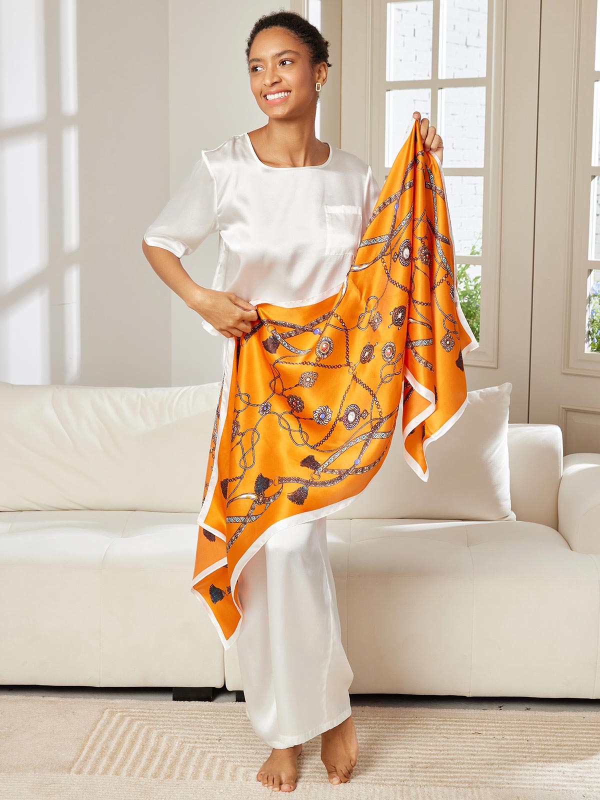 SilkSilky AU Pure Silk Scarf Orange 005