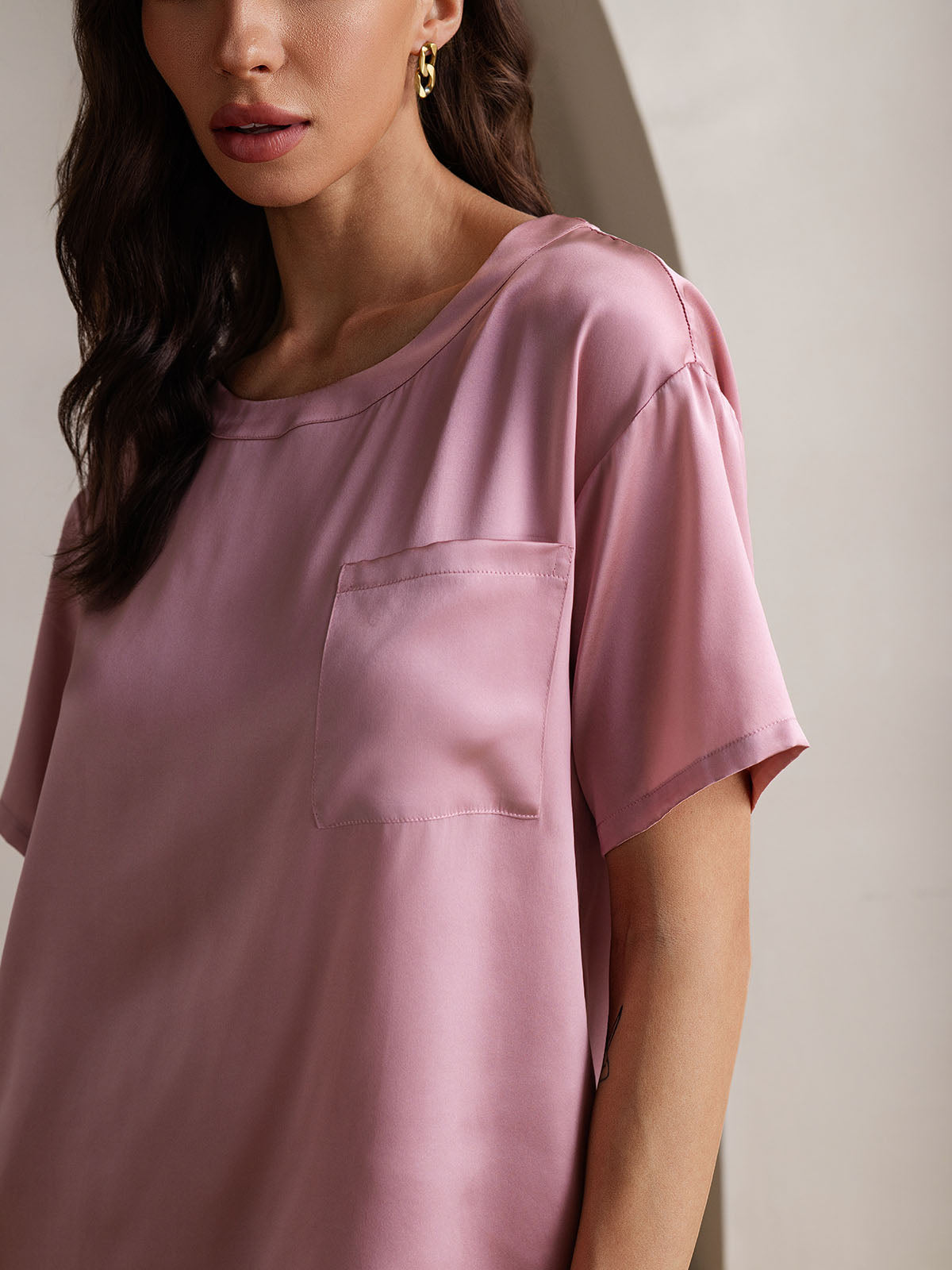 [Pale Mauve] SilkSilky-AU Pure Silk Round Neck Women's Pyjamas 009