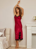 SilkSilky AU Pure Silk Deep V Neck Nightgown Wine 007