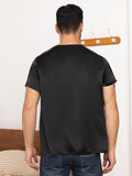 SilkSilky AU Pure Silk Short Sleeve V Neck Men's T Shirt Black 002