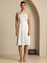 [White] SilkSilky-AU Sleeveless Illusion Neck Dress 003