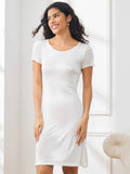 SilkSilky AU Silk Knitted Short Sleeve Round Neck Women's Loungewear White 006