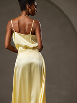 [Yellow] SilkSilky-AU 19Momme Stretch Silk Charmeuse Spaghetti Strap Cowl Neck Camisole 004