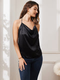Pure Silk Halter Cowl Neck Lace Up Camisole Top