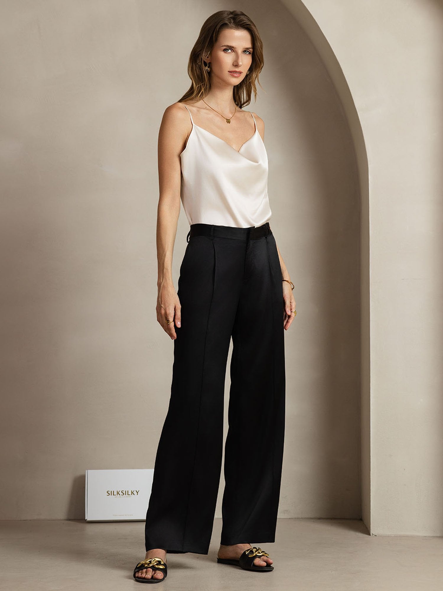 [Black] SilkSilky-AU 19Momme Silk Womens Pants 005