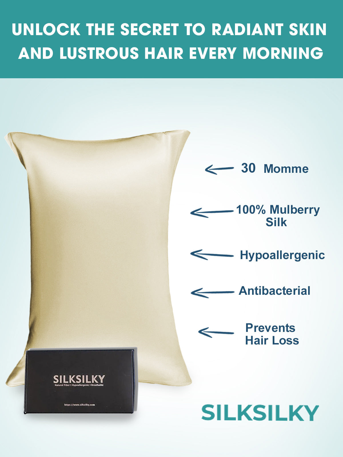 SilkSilky AU 30Momme Pure Silk Pillowcase Ivory 002