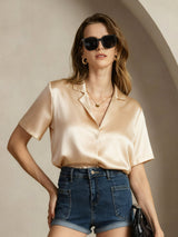 [Champagne] SilkSilky-AU Short Sleeve Notch Collar Women's Shirt 005