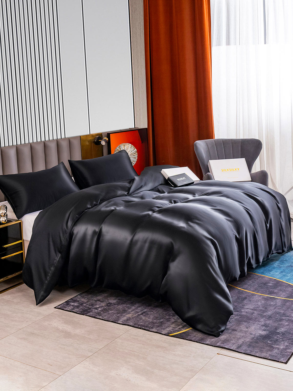 SilkSilky AU 22Momme Pure Silk Bedding Set Black 004