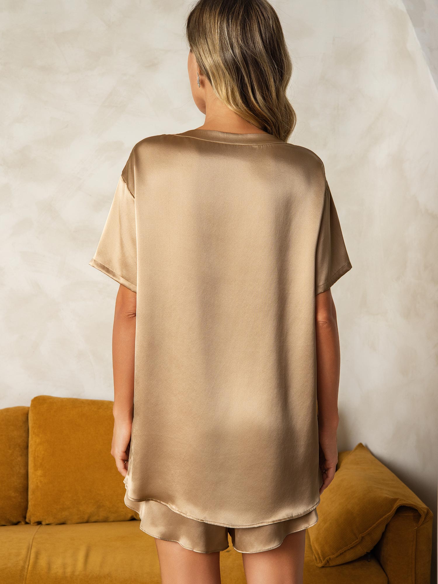 [Champagne] SilkSilky-AU Short Sleeve Round Neck Women's Pyjamas 002
