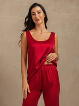 [Wine] SilkSilky-AU 19Momme Machine-Washable Silk Sleeveless Scoop Neck Women's Pyjamas 007