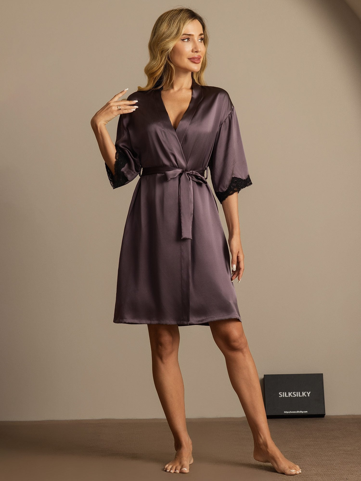 [PurpleGray] SilkSilky-AU Pure Silk Womens Robe 004