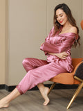 SilkSilky AU Pure Silk Long Sleeve Lapel Women's Pyjamas PaleMauve 007