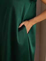 [Dark Green] SilkSilky-AU Short Sleeve Crew Neck Dress 006