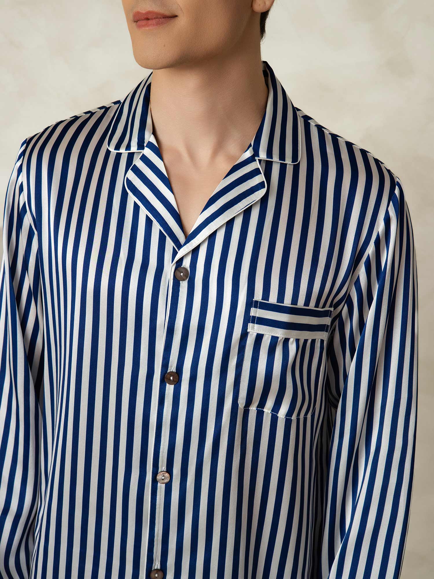 [Navy Stripe] SilkSilky-AU 19Momme Pure Silk Mens Pajamas 006