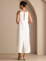 [White] SilkSilky-AU Sleeveless Crew Neck Dress 002