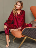 SilkSilky-AU Pure Silk Long Sleeve Lapel Women's Pyjamas Wine 007