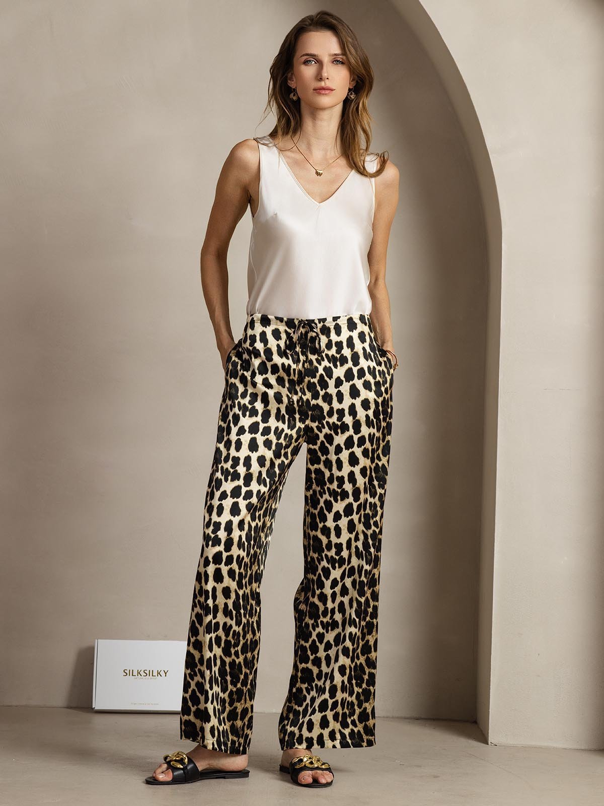 [Leopard] SilkSilky-AU 19Momme Silk Womens Pants 007