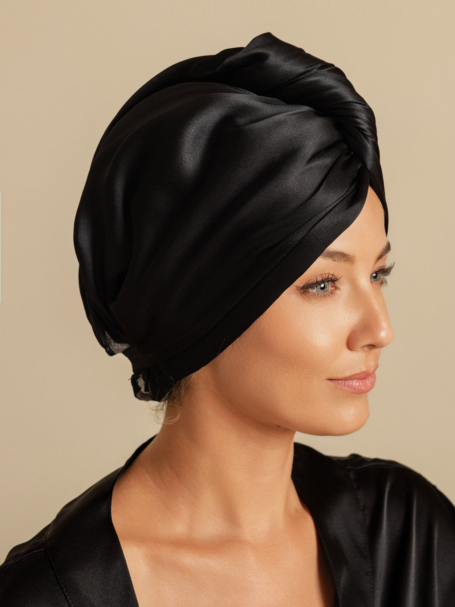 [Black] SilkSilky-AU Pure Silk Wrap Hair Towel Wrap 005,