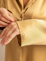 [Tan] SilkSilky-AU 19Momme Machine-Washable Silk Long Sleeve Notch Collar Women's Pyjamas 006