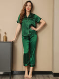 SilkSilky AU Pure Silk Short Sleeve Lapel Women's Pyjamas Green 001