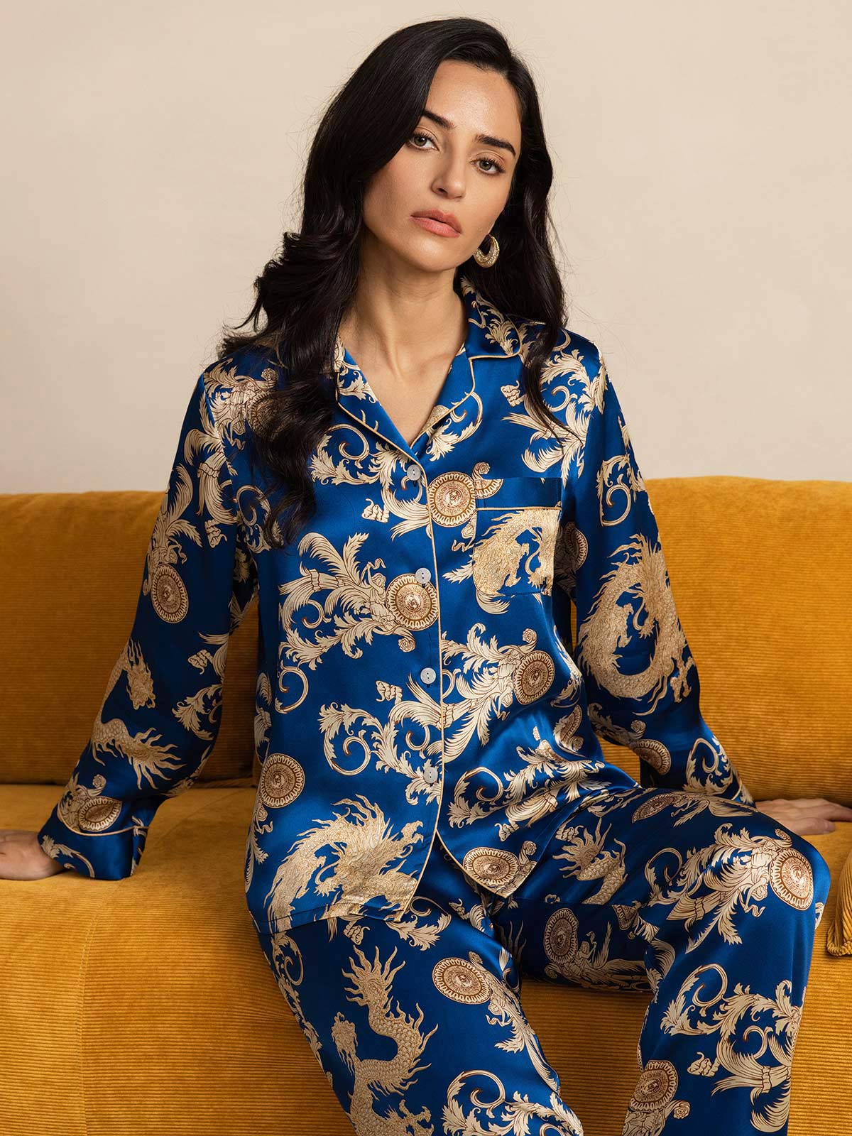 [Navy Dragon] SilkSilky-AU Pure Silk Womens Pajamas 001