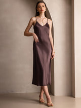 [Coffee] SilkSilky-AU Sleeveless V Neck Dress 004