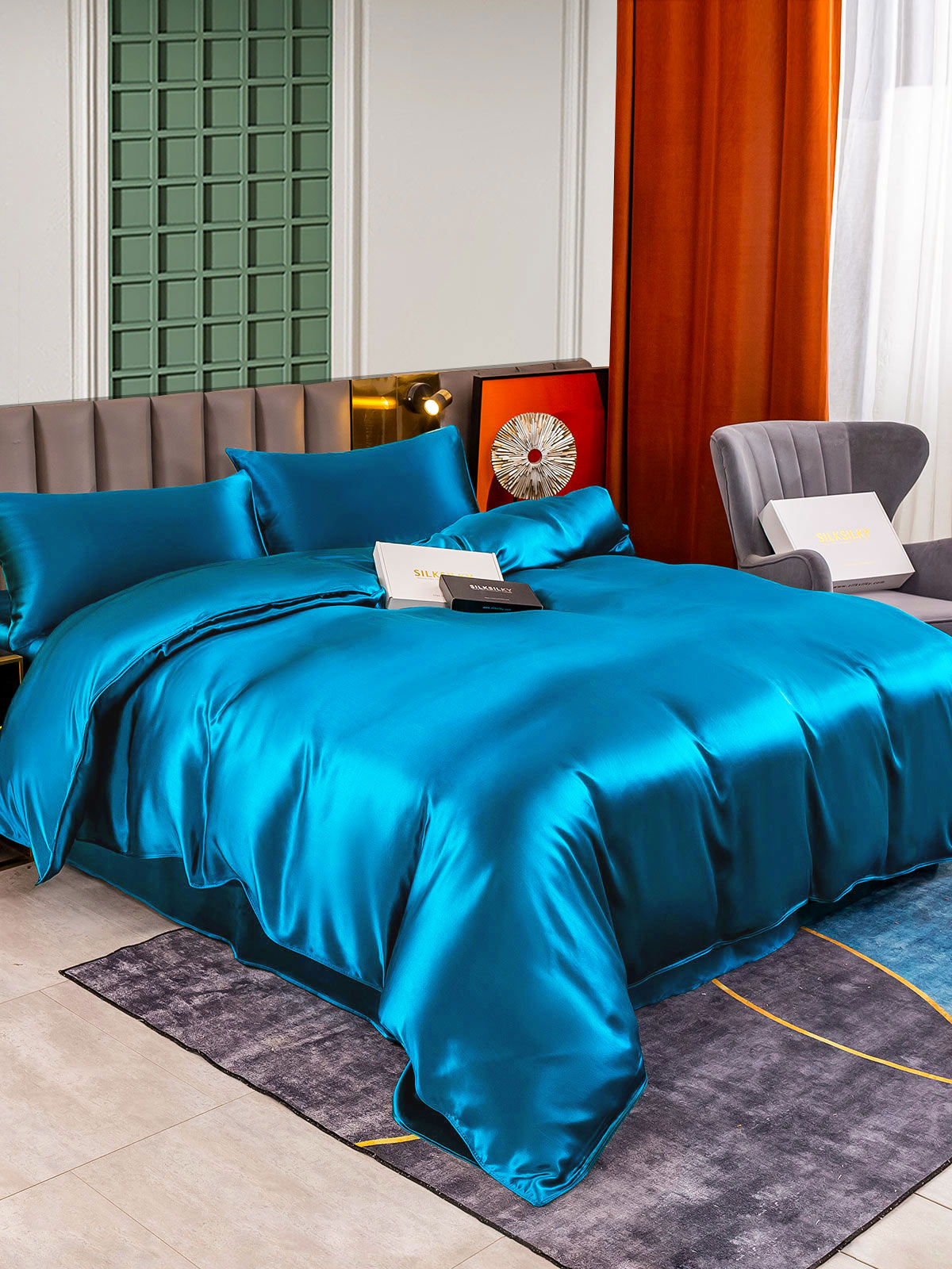[Teal] SilkSilky-AU 25Momme Pure Silk Bedding Set 004