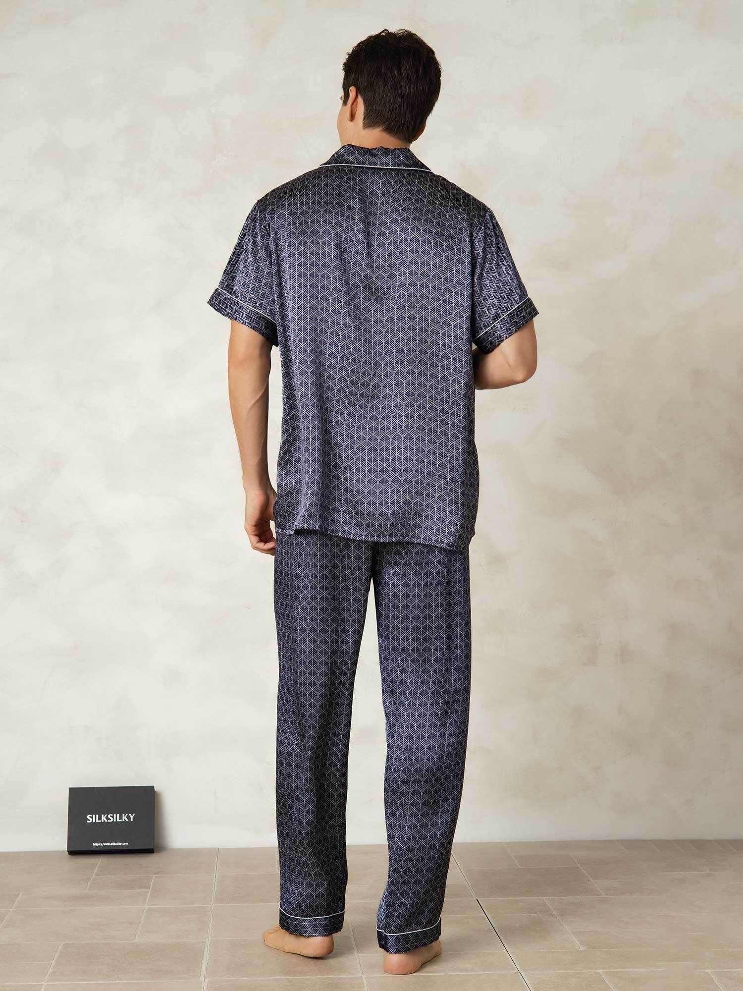 [NavyGinkgo] SilkSilky-AU Pure Silk Lapel Collar Men's Pyjamas 002