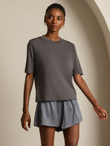[Gray] SilkSilky-AU Half Sleeve Crew Neck Women's T-Shirt 006