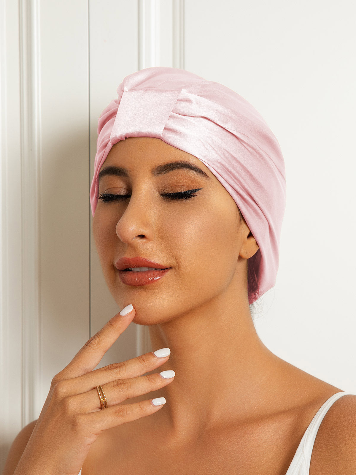 SilkSilky-AU Pure Silk Sleep Cap LightPink 003