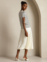 [White Stripe] SilkSilky-AU Short Sleeve Crew Neck Women's T-Shirt 006