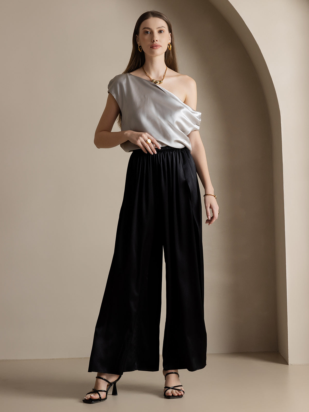 [Black] SilkSilky-AU 19Momme Silk Split Women's Pants 006