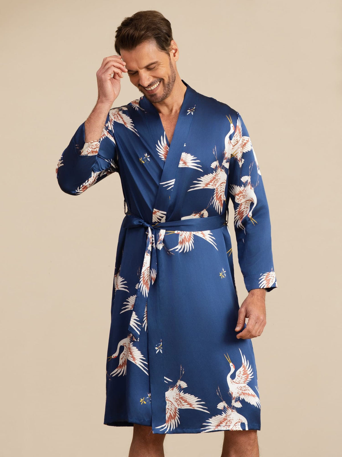 [Dark Blue] SilkSilky-AU 19Momme Mens Robe 002