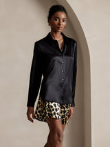 [Black] SilkSilky-AU Long Sleeve Lapel Collar Women's Shirt 003