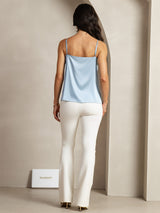 [Grayish Blue] SilkSilky-AU 19Momme Stretch Silk Charmeuse Spaghetti Strap Scoop Neck Camisole 002