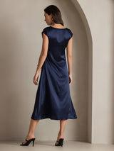 [Dark Blue] SilkSilky-AU Cap Sleeve Scoop Neck Dress 002