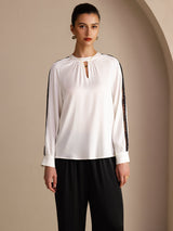[White] SilkSilky-AU Long Sleeve Keyhole Neck Women's Blouse 001