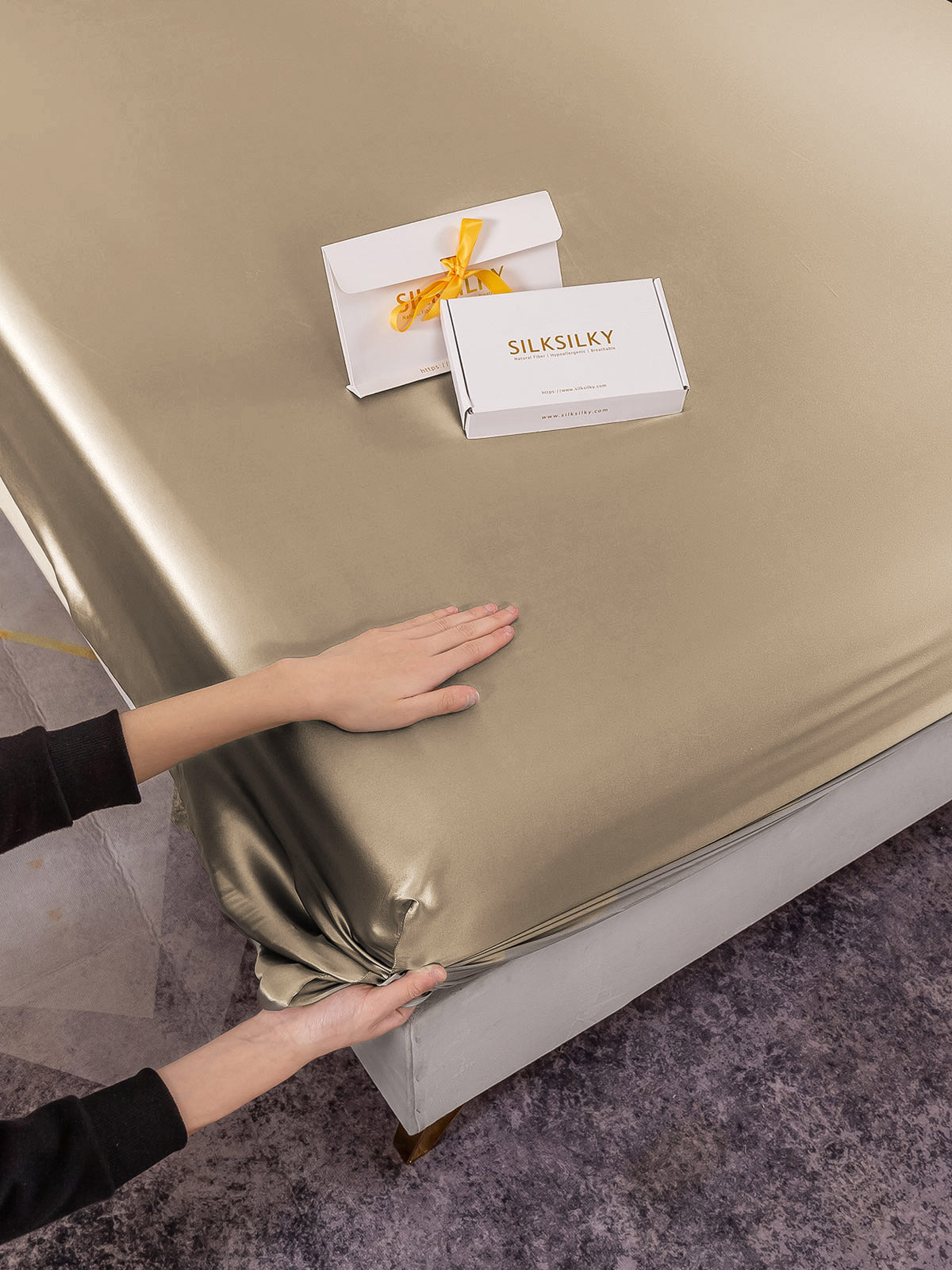 [Khaki] SilkSilky-AU 19Momme Pure Silk Sheet 007