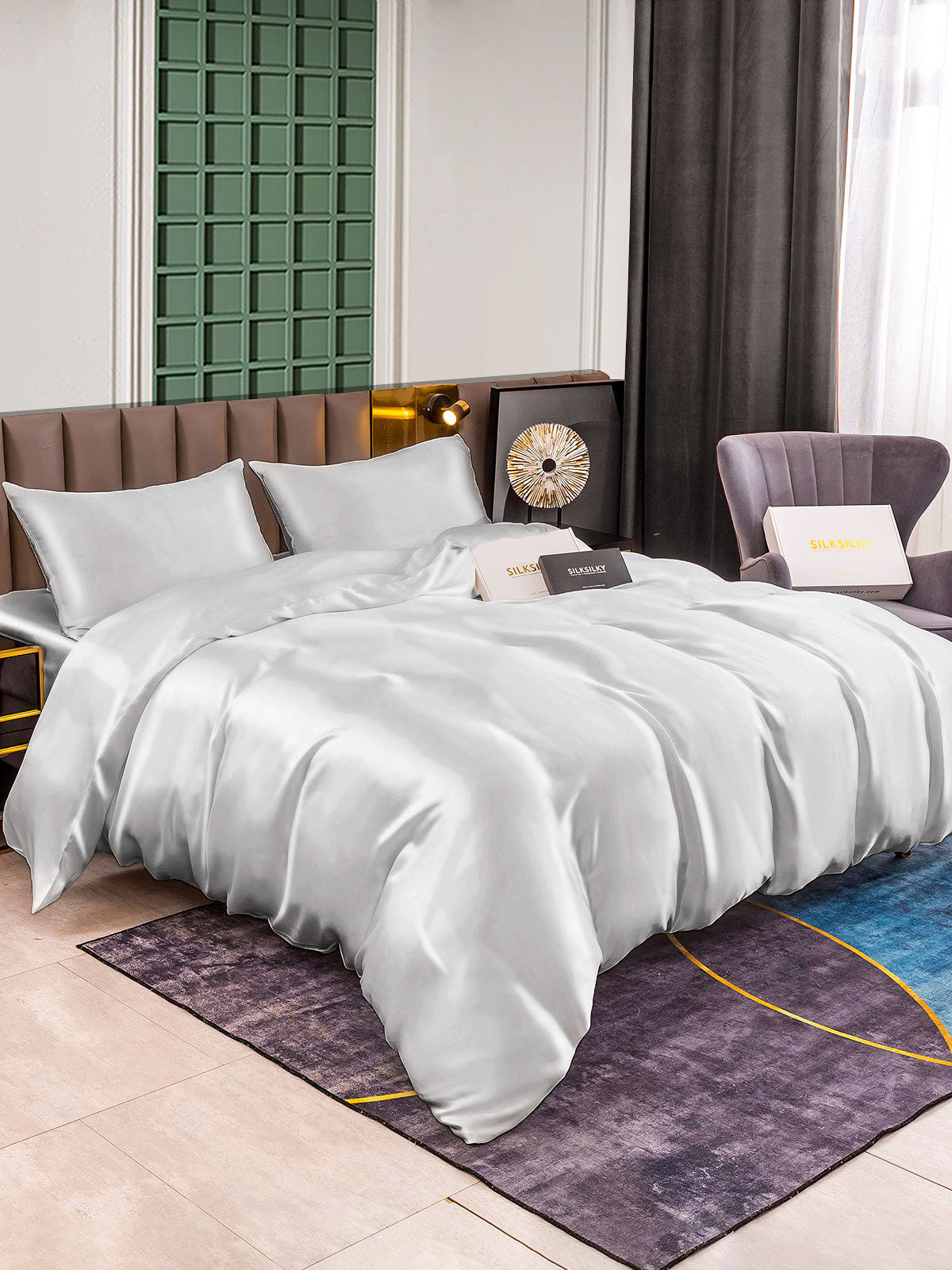 [Silver] SilkSilky-AU 25Momme Pure Silk Bedding Set 005