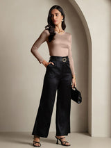 [Coffee] SilkSilky-AU Silk Jersey Long Sleeve Round Neck Women's T-Shirt 006