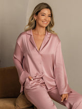 [Peach Skin] SilkSilky-AU 19Momme Machine-Washable Silk Long Sleeve Notch Collar Women's Pyjamas 008