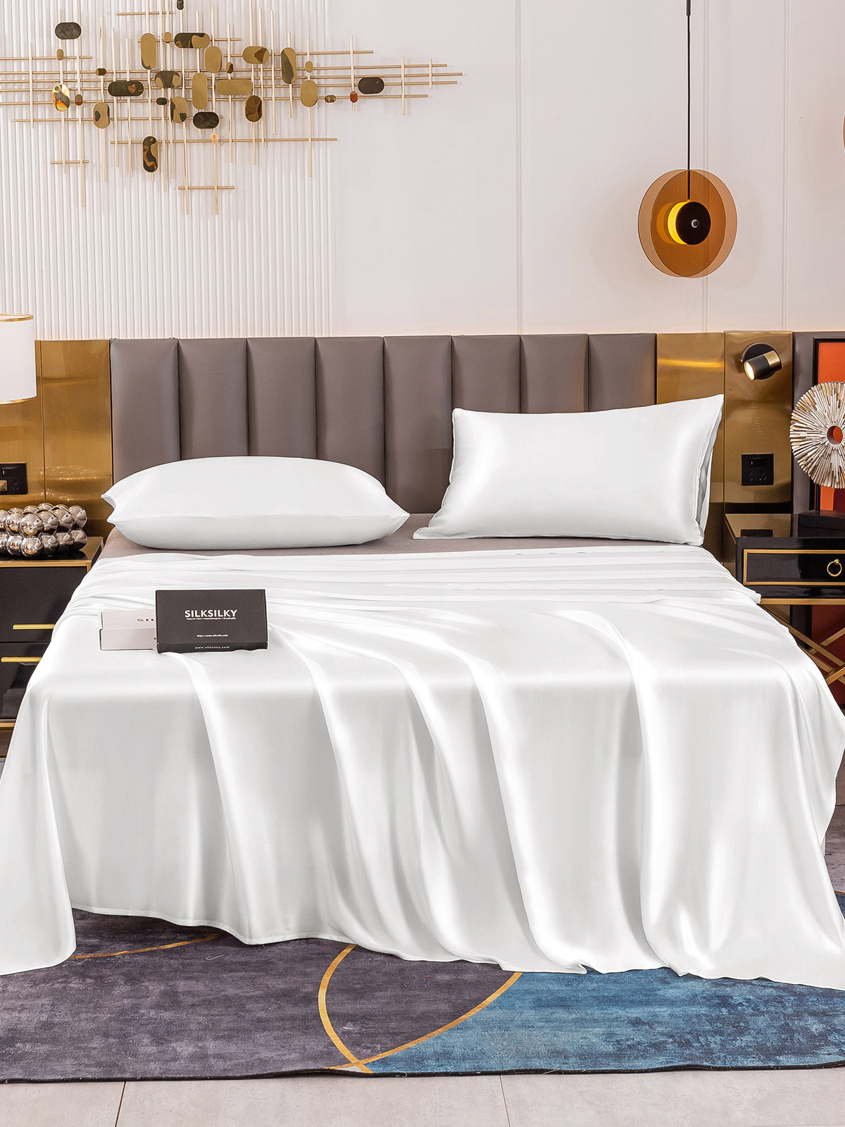 [White] SilkSilky-AU 19Momme Bedding Set 002