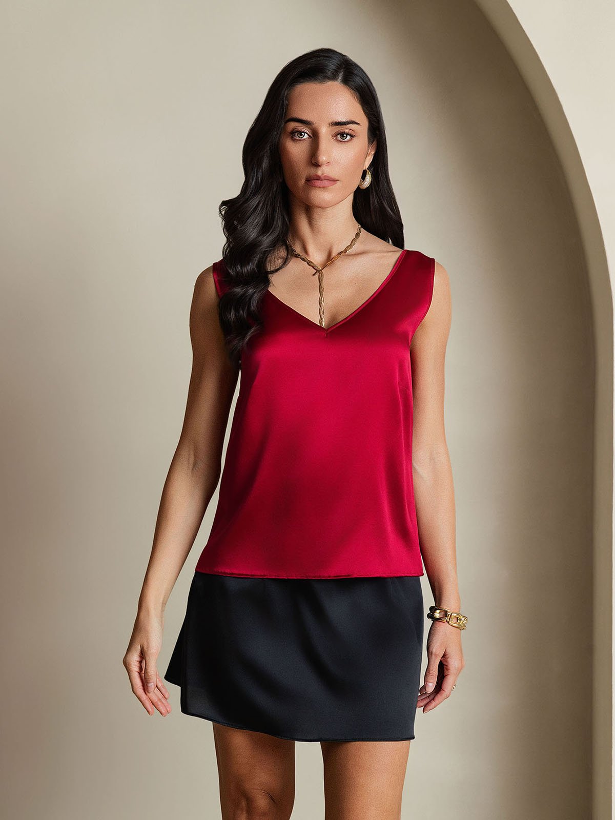 SilkSilky-AU 19Momme Silk V Neck Camisole Wine 004