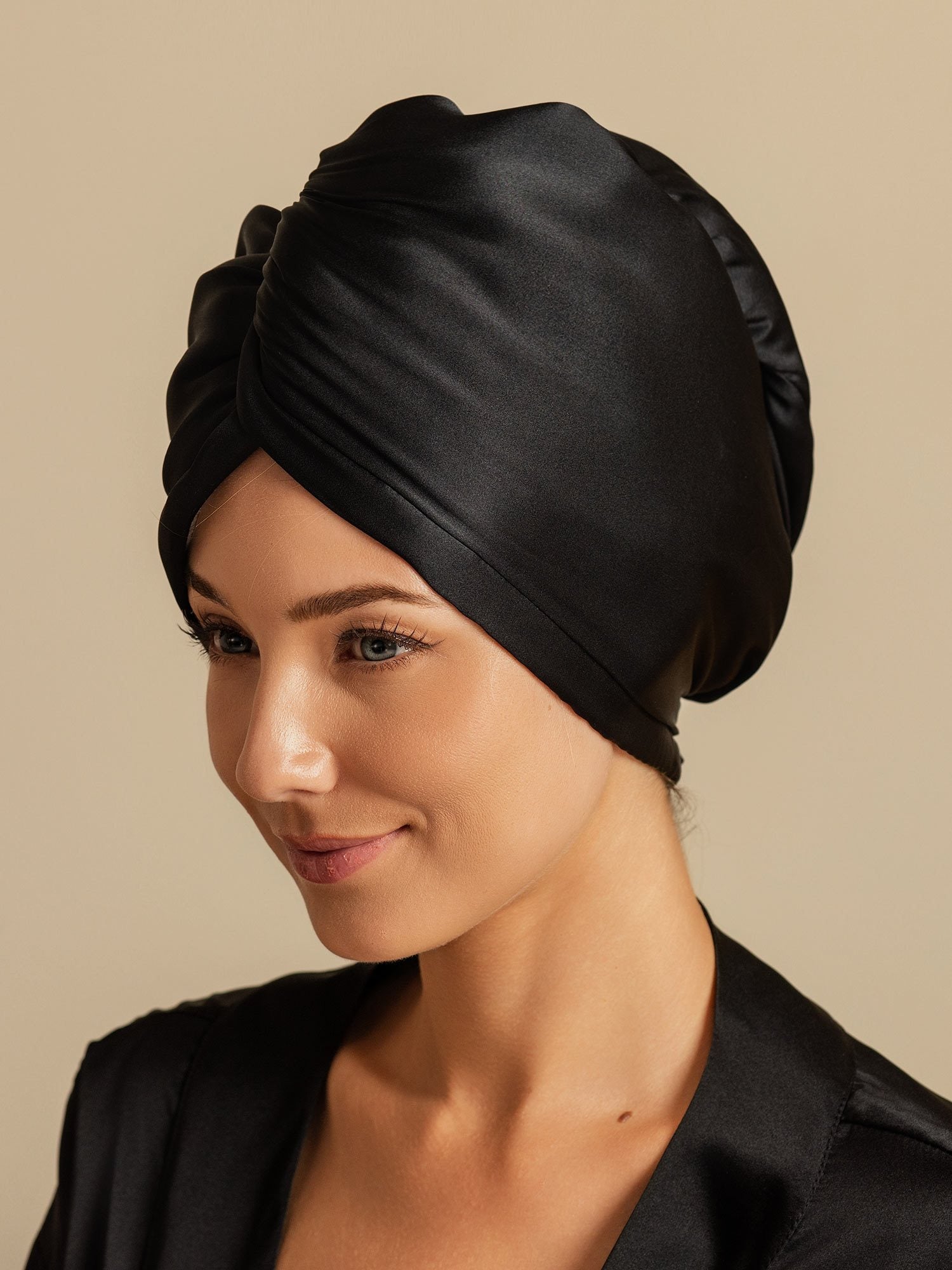 [Black] SilkSilky-AU Pure Silk Wrap Hair Towel Wrap 004,